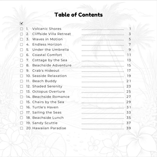 30 Coloring Pages, Beach Beauties Coloring Book For Relaxation and Stress Relief (2)-copy-0
