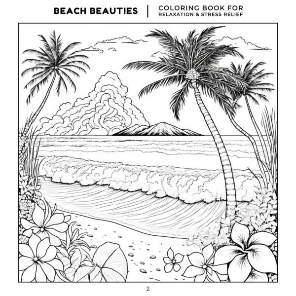 30 Coloring Pages, Beach Beauties Coloring Book For Relaxation and Stress Relief (4)