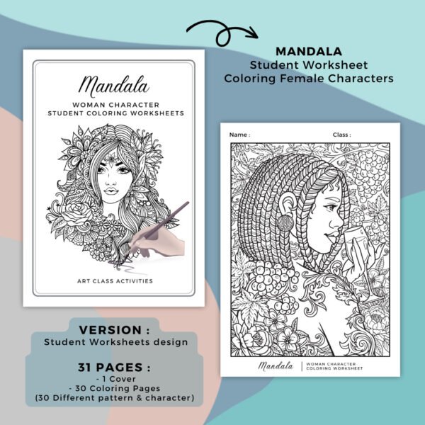 Mandala Woman Character Coloring Book Cover (2)