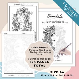 Mandala Woman Character Coloring Book Cover