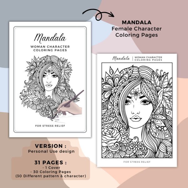 Mandala Woman Character Coloring Book Cover (4)