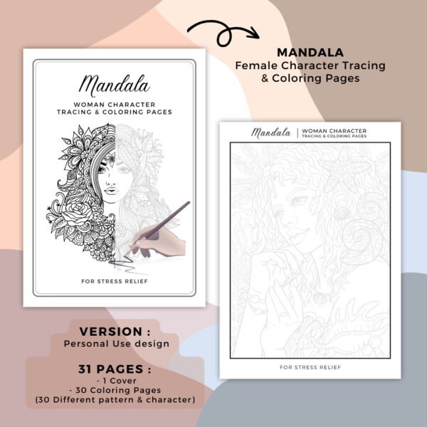 Mandala Woman Character Coloring Book Cover (5)
