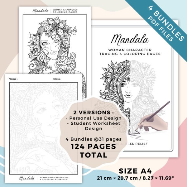 Mandala Woman Character Coloring Book Cover