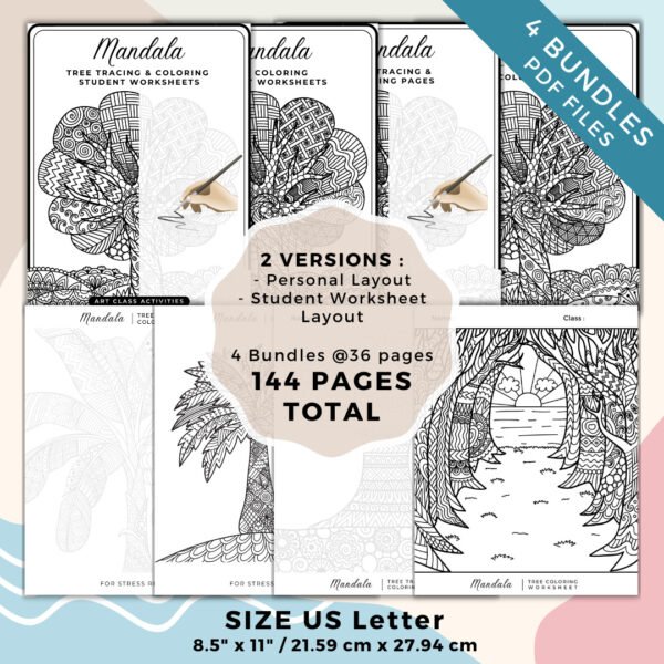 Tree mandala Tracing Coloring Book Cover